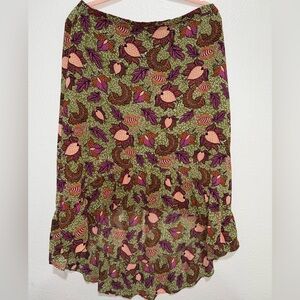 Floral Patterned Midi Skirt in Green and Pink